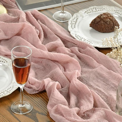 Artoid Mode Boho Cheesecloth Gauze Dusty Pink Wedding Table Runner, 160 Inch - Image 6