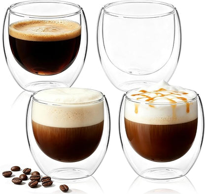 Retainbre Double Wall Glass Espresso Cups Set of 4, 5oz Espresso Shot Glass | by Retainbre