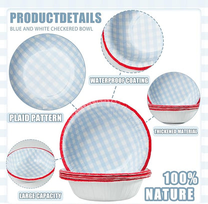 50 Pcs Small Paper Bowls, 8 oz Disposable Gingham Bowls, Soak Proof, Cut Proof - Image 3