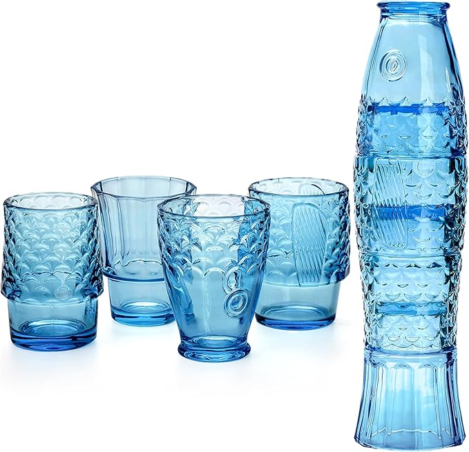 Frcctre Set of 4 Koi Fish Design Drinking Glasses, Stackable Drinking Glasses by Frcctre