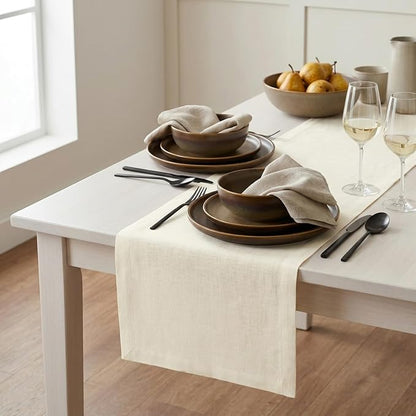 Solino Home 100% Pure Linen Dining Table Runner Ivory, Fete 14 x 108 in | Table by SolinoHome