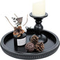 Black Round Wood Decorative Ottoman Tray for Coffee Table Kitchen Counter, Living Room, Handcrafted Wooden Serving Tray for Table Centerpiece