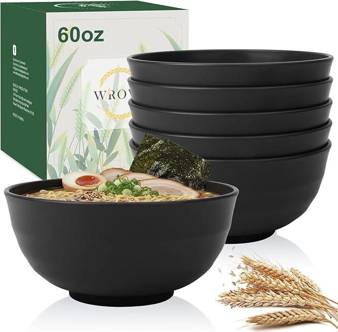Wheat Straw Bowls 60oz, Large Salad Bowl Unbreakable Ramen Bowls Set of 6 by WROVA