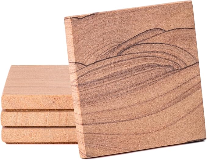 Thirstystone Desert Sand Natural Sandstone Coaster 4 Pack | 4" Square, by Thirstystone