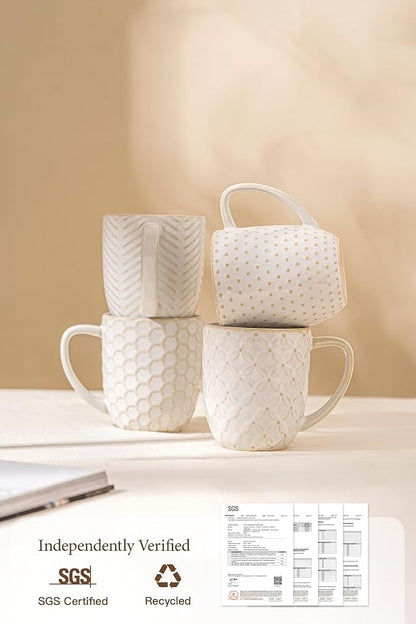 FOBENTA Ceramic Coffee Mugs Set of 4, 12oz Embossed Cups - Image 4