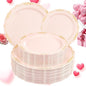 DaYammi 60 PCS Pink Gold Plastic Plates, Pink Disposable Plates with Gold Rim Include: 30 Dinner Plate, 30 Dessert Plate for Party, pink plastic plates with Vintage lace for Wedding