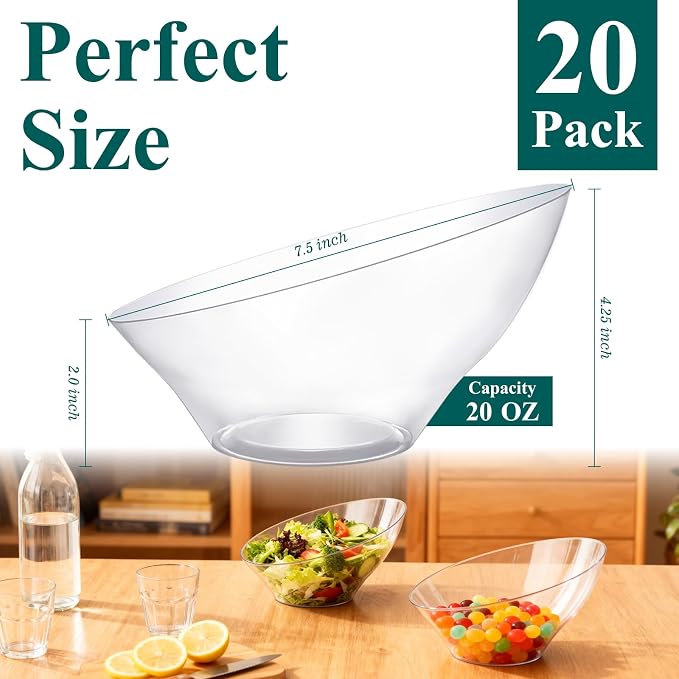 Bestluck 20 Oz Clear Plastic Party Bowls, 20 Pack | Disposable Snack Bowls - Image 3