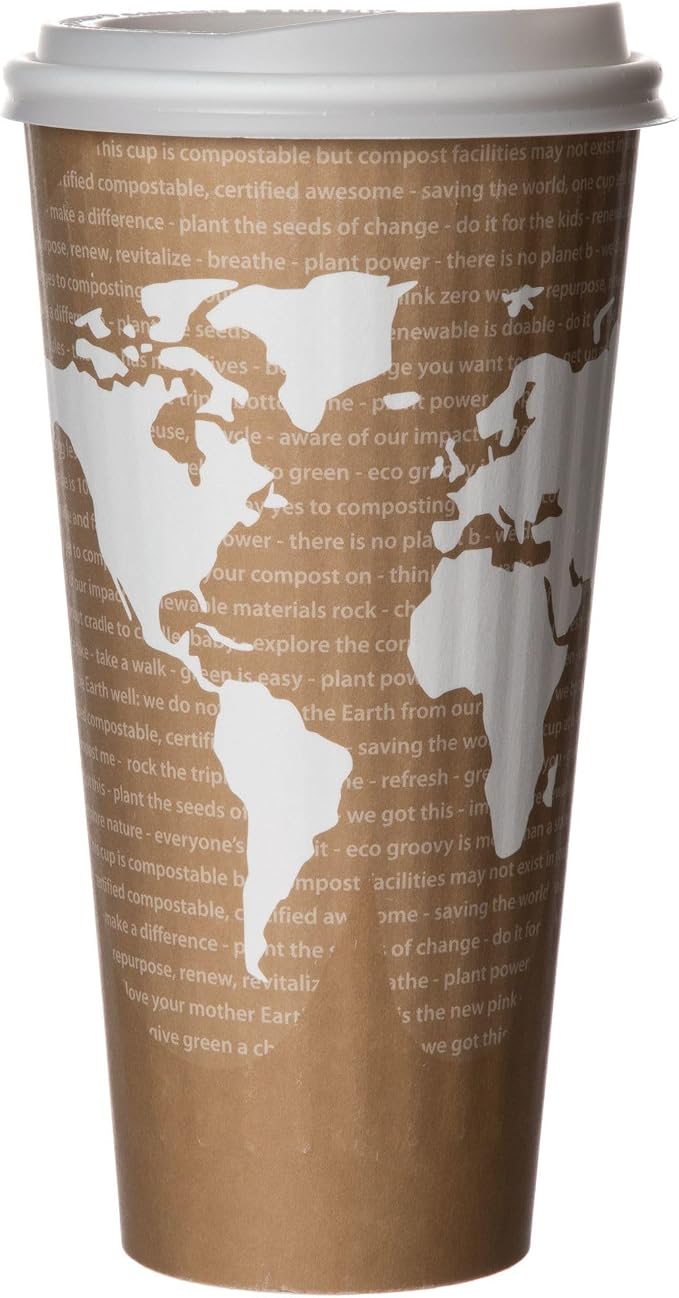 ECO PRODUCTS Compostable Disposable Insulated World Art 20oz Large Coffee Cups - Image 6