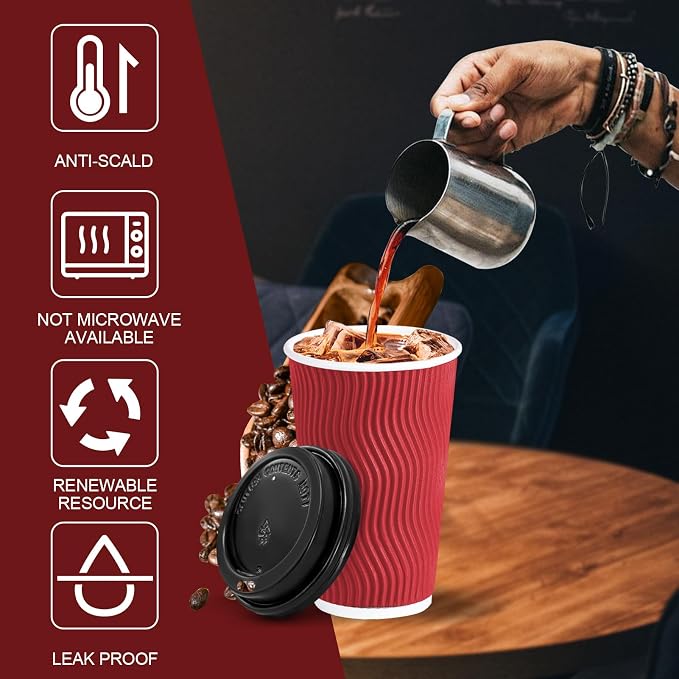 Lamosi Coffee Cups with Lids 16 oz 50 Pack, Disposable To Go Cups with Lid | - Image 3