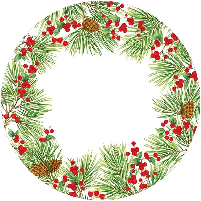 Caspari Evergreen And Berries White Paper Dinner Plates by Caspari