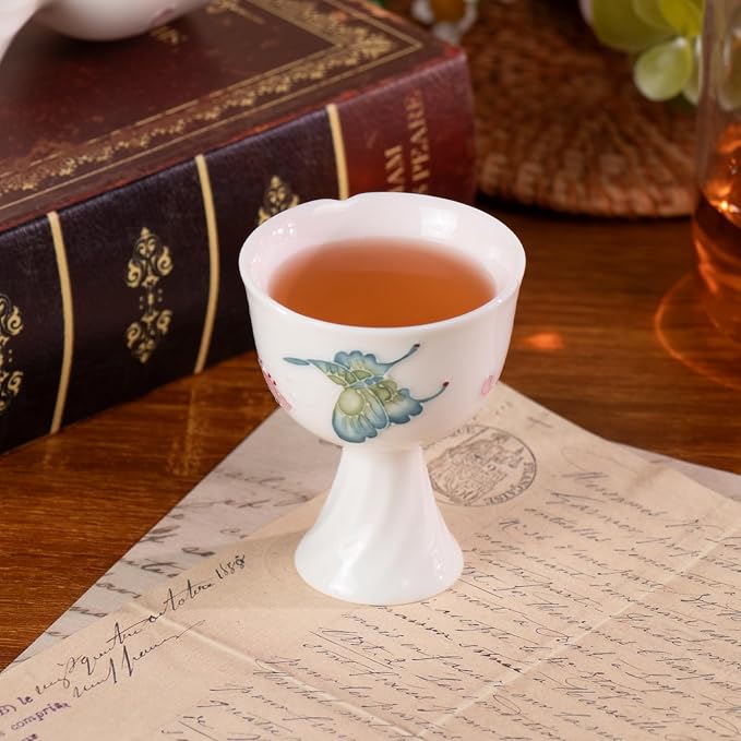 KAMMAK Tea Cup Set of 2 Small Tea Cups 1.4oz White Porcelain Tea Cup Set - Image 6