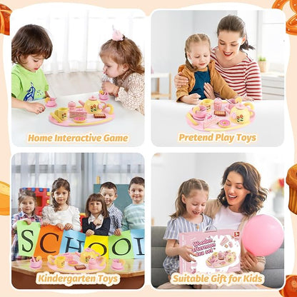 Tea Party Set Wooden Tea Sets for Toddlers 3-5 Little Girls 4-6 6-8 Kids | Kids - Image 8