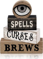 Moucuny 4 Pcs Halloween Table Decor Witchy Wooden Stacked Block Decor, "Spells by Moucuny