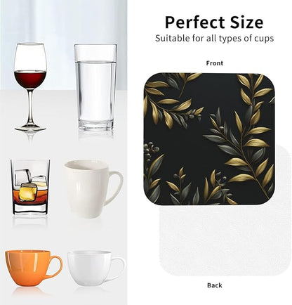 4Pcs Leather Coaster for Drinks Golden Olive Branch Cup Coasters Aesthetic - Image 4