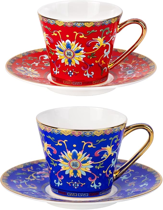 KAMMAK Tea Cup and Saucer, Ceramic Coffee Cups, 8 oz, Afternoon Tea and by KAMMAK
