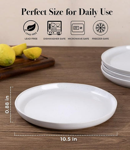 AmorArc Ceramic Dinner Plates Set of 6,10.5 Inch Stoneware Plates Set for Dinner, Elegant Dish Set with Rustic Terracotta Underside, Microwave & Dishwasher Safe, White