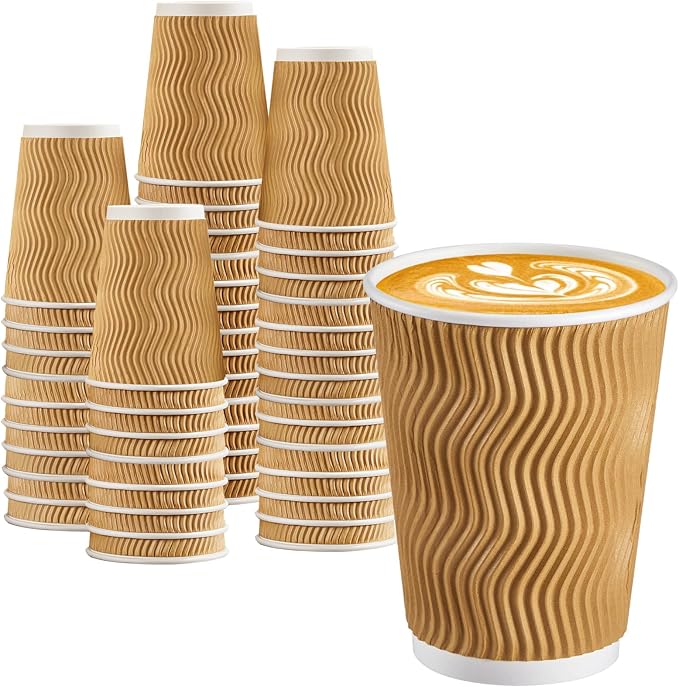 BYSNOW 100 Pack 12 oz Coffee Cups, Insulated Disposable Hot Paper Cups | by BYSNOW