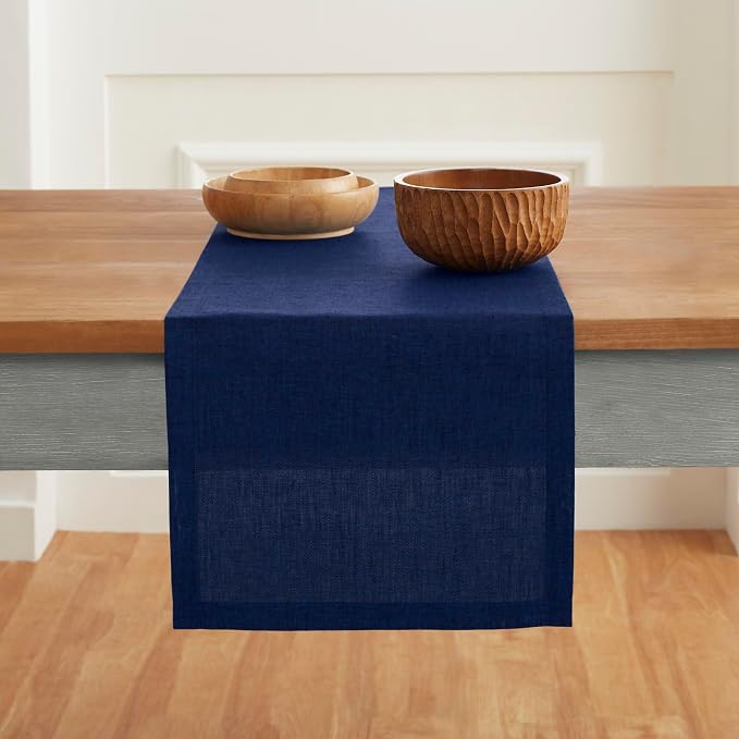 Solino Home 100% Pure Linen Dining Table Runner Blue, Athena 14 x 72 in | Table - Image 2
