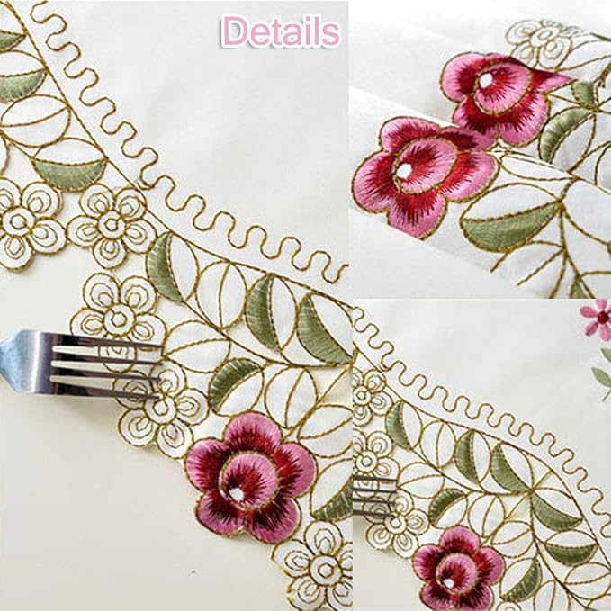 LeLehome 15 Inch X 104 Inch Classic Table Runner Flowers Embroidered Lace Beige - Image 5