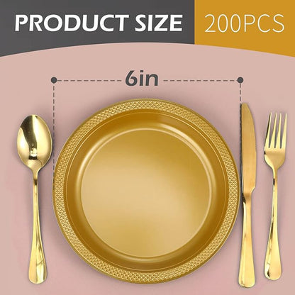 Zopeal 500 Pcs Gold Plastic Dessert Plates 6 Inch Round Gold Disposable Plates Heavy Duty Wedding Dinner Tableware for Birthday Party Dinner Picnic Salad, Appetizer Party Supplies