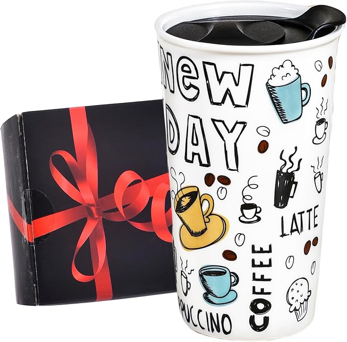 Ceramic Travel Coffee Mug, 12 oz, Travel Mug by fMSDD