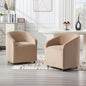 Modern Barrel Dining Chairs with Rolling Casters Set of 2, Upholstered Velvet Swivel Dining Room Chairs with Wheels for Kitchen Living Room Home Office, Khaki