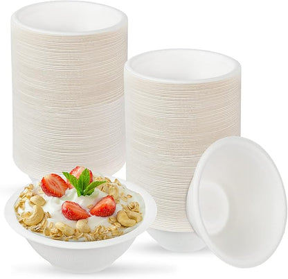 300 Pcs 8oz Paper Bowls,Heavy Duty Disposable Bowls Compostable Paper Bowls, White Biodegradable Bowls for Ice Cream, Salad,Dessert,Parties - Catering Supplies