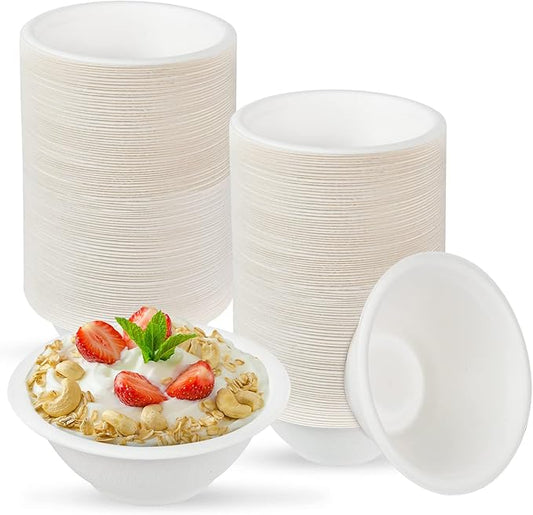 300 Pcs 8oz Paper Bowls,Heavy Duty Disposable Bowls Compostable Paper Bowls, White Biodegradable Bowls for Ice Cream, Salad,Dessert,Parties - Catering Supplies