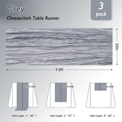3 Pack Grey Cheesecloth Table Runner 120 Inch Boho Wedding Decor | Cheesecloth - Image 2