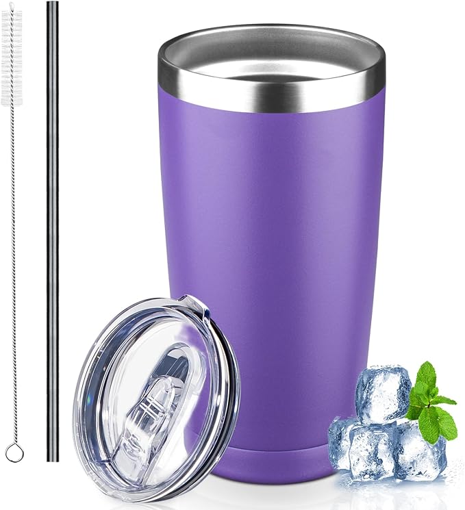 20 oz Tumbler with Lids and Straws, Stainless Steel Insulated Coffee Tumbler by GUDEMAO