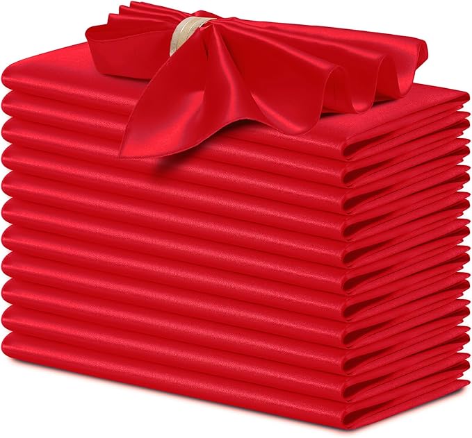 P Pothuiny 12 Pcs Red Satin Napkins 17 x 17 Inch, Satin Cloth Napkins | Square by P+Pothuiny