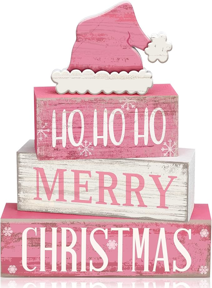 Moucuny 4 Pcs Christmas Table Decorations Pink Santa Hat Decor Christmas Tiered by Moucuny