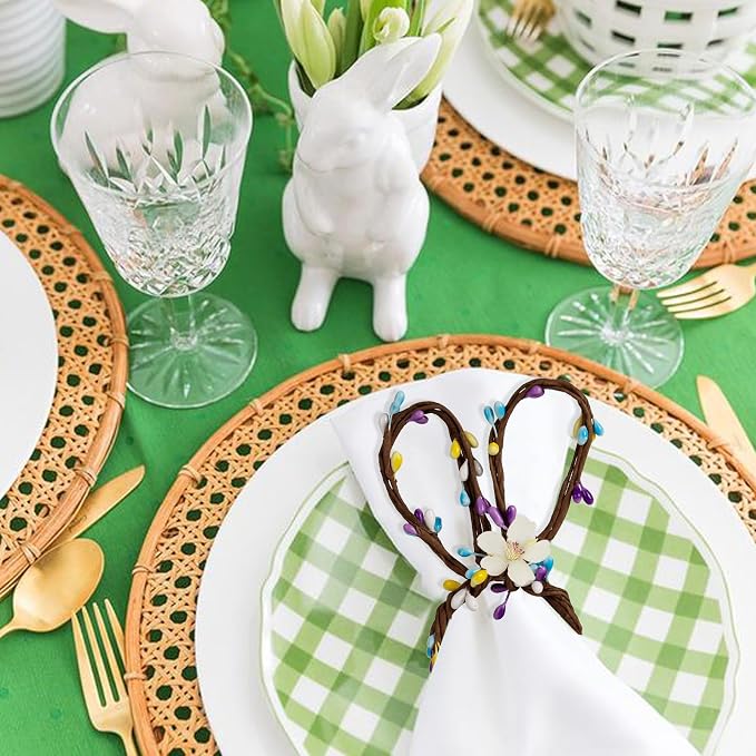 Easter Bunny Ear Napkin Rings Set of 8, Colorful Rattan Bunny - Image 4