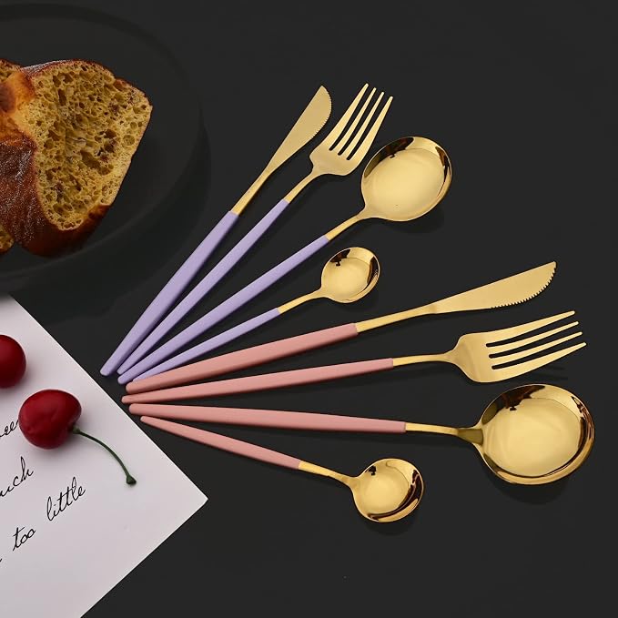 JASHII Flatware Set 24 Piece, Stainless Steel Silverware Set, Macaron Small - Image 7