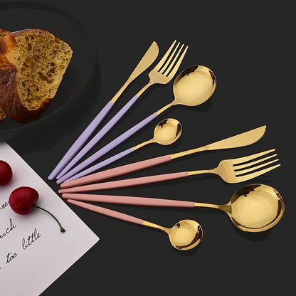 JASHII Flatware Set 24 Piece, Stainless Steel Silverware Set, Macaron Small - Image 7