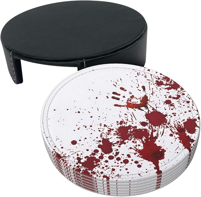 6 Pcs Halloween Haunted House Decoration Scary Bloody Handprint Leather Coasters - Image 4