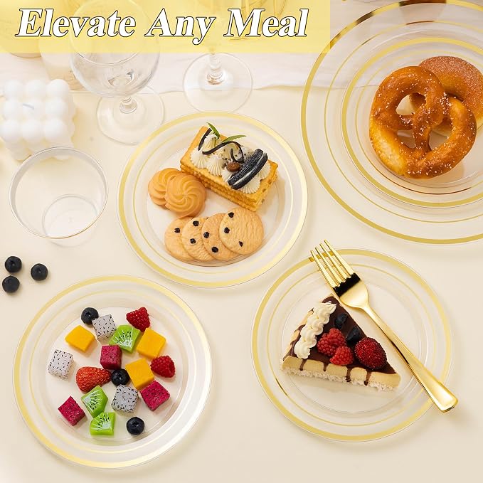 BESTSTAR 100PCS Clear Gold Plastic Plates Set | 50 10.25 inch Dinner Plates and - Image 6