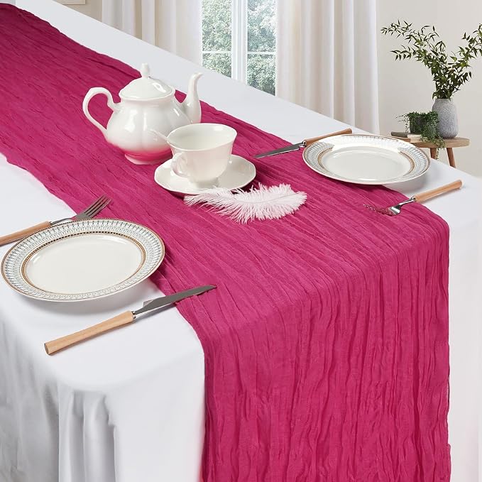 12 Pack Hot Pink Cheesecloth Table Runner 10ft Boho Gauze Fabric Cheese Cloth - Image 3
