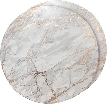 Dainty Home Foiled Granite Thick Cork Heat Resistant Dining Table Placemats Set of 2, 15" Round, Marbled Rose Gold - 2MC15RGO