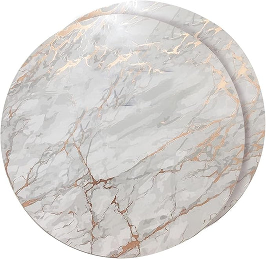 Dainty Home Foiled Granite Thick Cork Heat Resistant Dining Table Placemats Set of 2, 15" Round, Marbled Rose Gold - 2MC15RGO