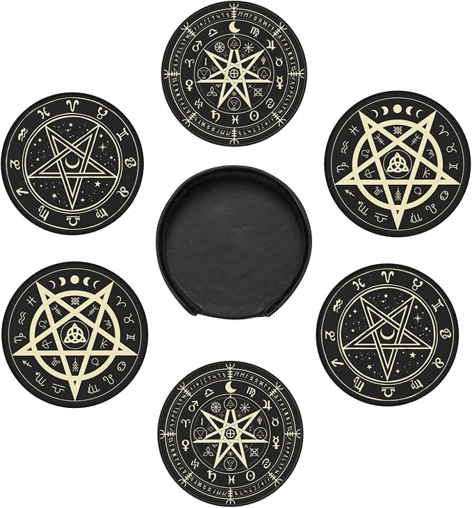 Celtic Wiccan Magic Pentagrams Leather Drinks Coasters - Image 2