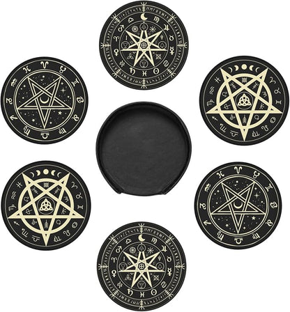 Celtic Wiccan Magic Pentagrams Leather Drinks Coasters - Image 2