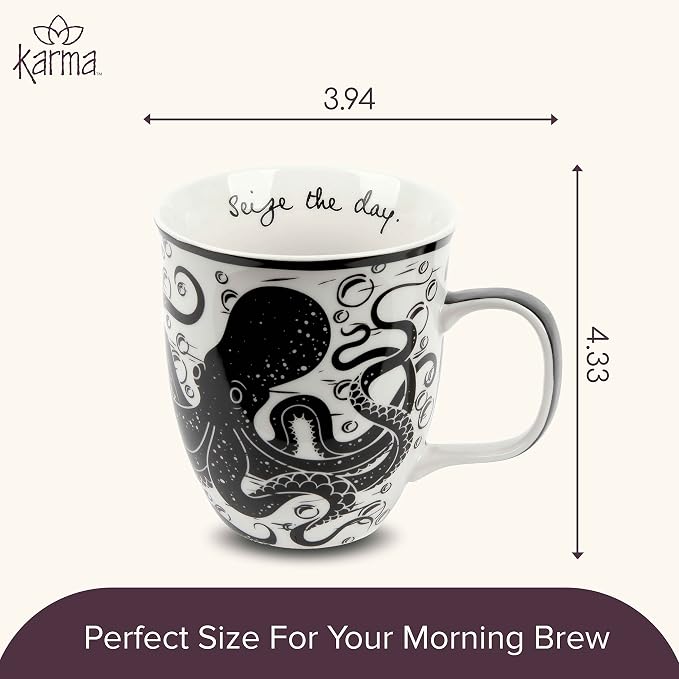Karma Gifts 14 oz Black and White Boho Mug Octopus - Image 5