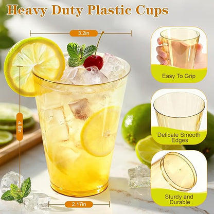 Glowserve 50 Pack 12 oz Gold Disposable Plastic Cups Cocktail Glasses | Cold - Image 3