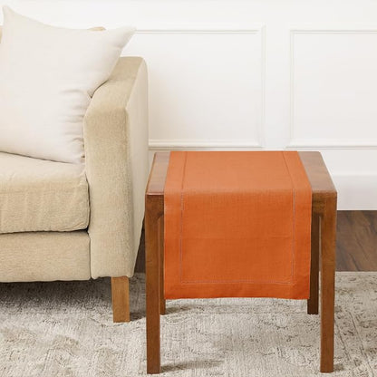 Solino Home 100% Pure Linen Dining Table Runner Pumpkin Woven, 14 x 36 in | by SolinoHome