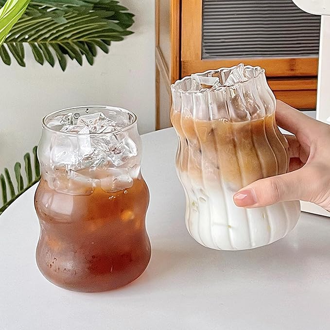 Vintage Ribbed Glassware Water Tumbler, 18 oz Aesthetic Ripple Glass Tumbler - Image 4