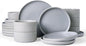 Famiware Star Dinnerware Set, Plates and Bowls Sets for 6 (18pcs), Ribbed Stoneware Dishes - Chip & Scratch Resistant, Microwave & Dishwasher Safe Kitchenware, Matte Gray