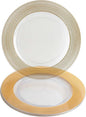 PARTY BARGAINS 13-Inch Charger Plates - 4 Pack, Clear Gold Textured Rim, Heavy-Duty Disposable Chargers for Elegant Dining - Ideal for Weddings and Formal Events