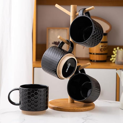GBhome 15 OZ Stackable Coffee Mugs Set of 4, Ceramic Coffee Cups Set | 4 - Image 8