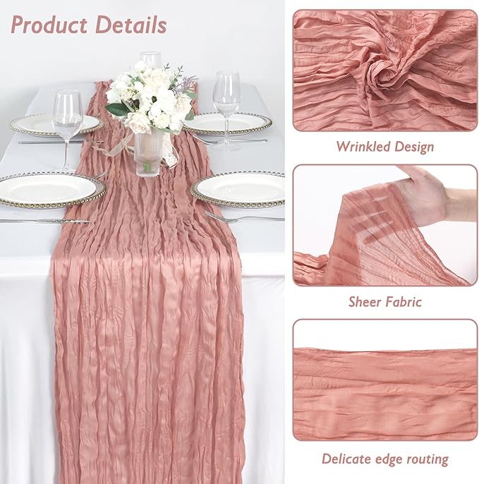 12 Pack Dusty Pink Cheesecloth Table Runner 120 Inch Boho Wedding Decor | - Image 3